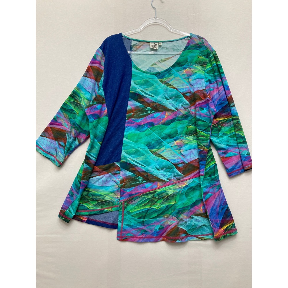 Parsley & Sage Tunic Size 1X Multi Abstract Print Asymmetrical Hem Art to Wear